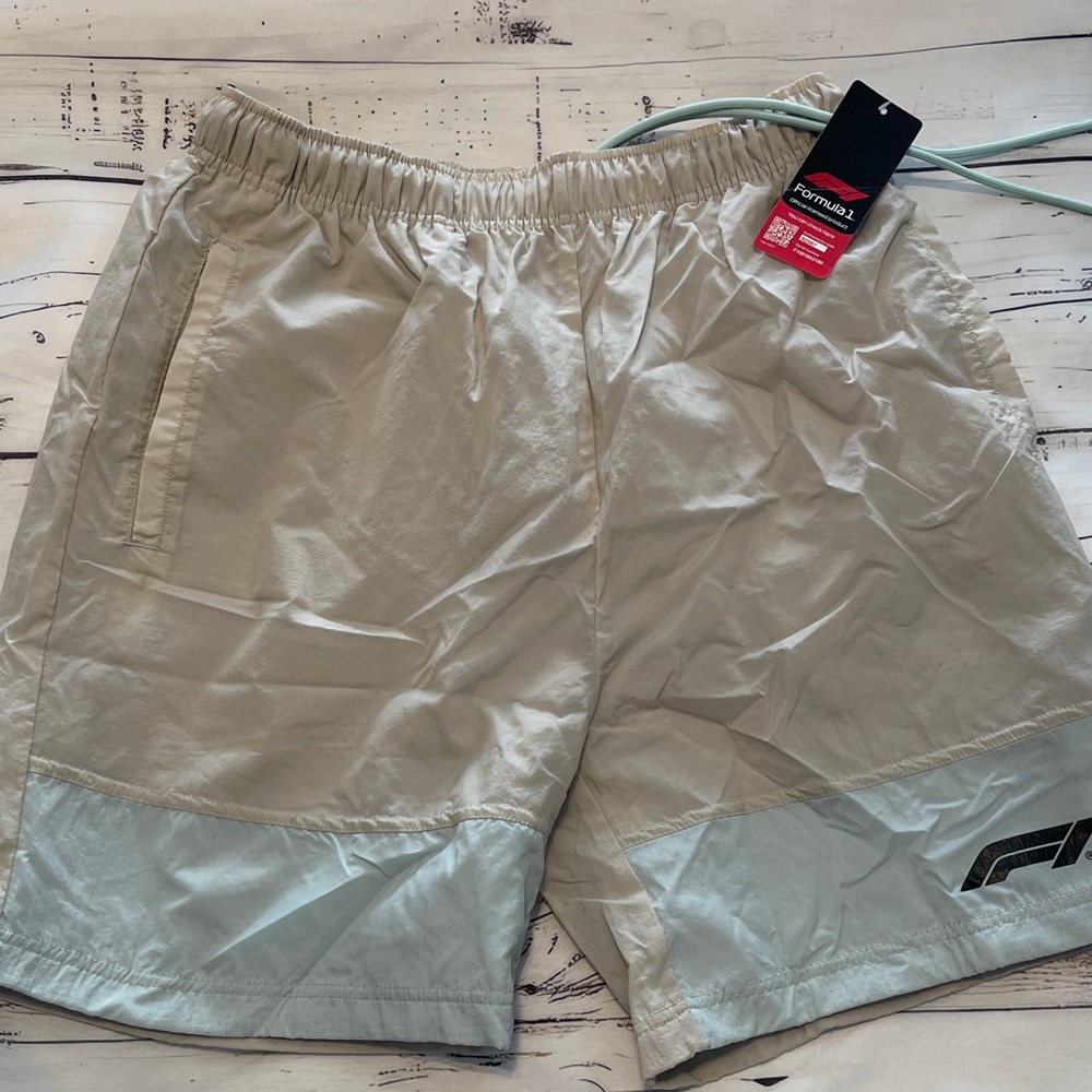 Formula 1 Beige and Light Blue Athletic Shorts Size S NWT